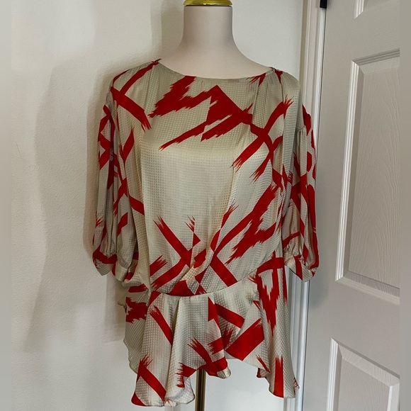 Preen by Thornton Bregazzi Tops - Preen by Thornton Bregazzi Chic Red Orange  and Cream Patterned Blouse Size 6/8